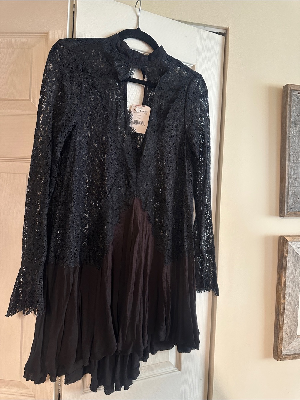 Free People Black Lace Long Sleeve Top/Mini Dress